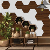 Brown Walnut Hexagonal Peel and Stick Wood Wallpaper for Wall Decoration